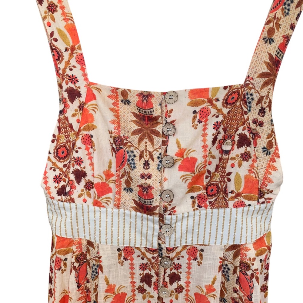 AGUA BENDITA GOLDENROD BUTTON MIDI DRESS BY ANTHROPOLOGIE FLORAL COTTON DRESS - Picture 5 of 16